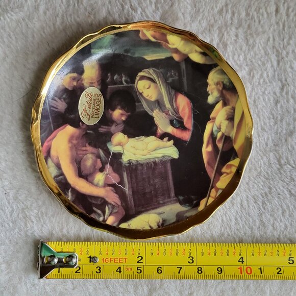 VINTAGE L'ETOILE PORCELAINE DE LIMOGES NATIVITY MINI PLATE 22K GOLD TRIM "BIN B" - Picture 6 of 6